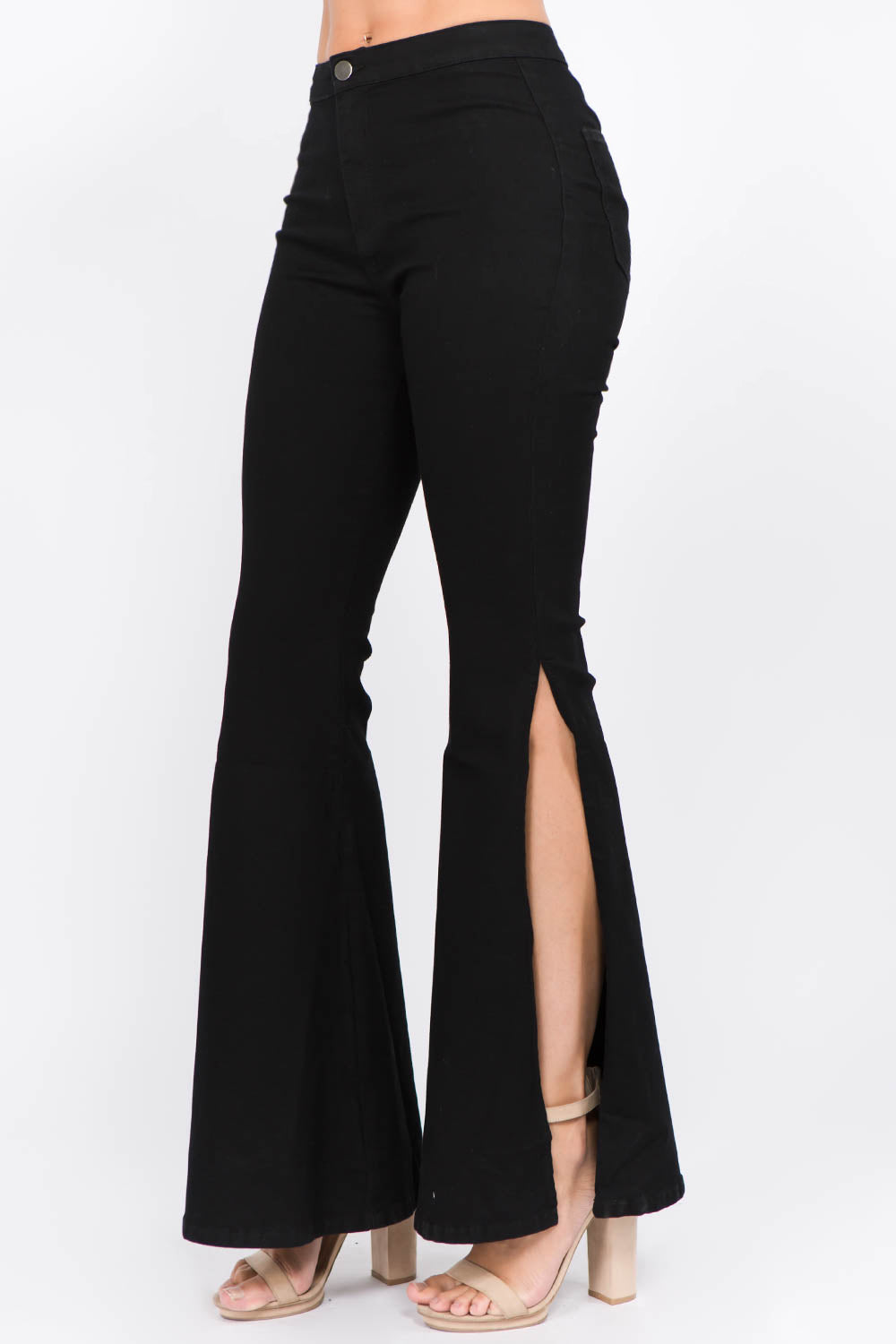 American Bazi High-Rise Split Bell Bottom High Slit Flare Denim Retro Black Jean Pants