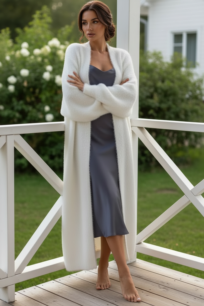 Oversized Longline Cozy Open Front Plush Long Sleeve Fuzzy Full-length Cardigan