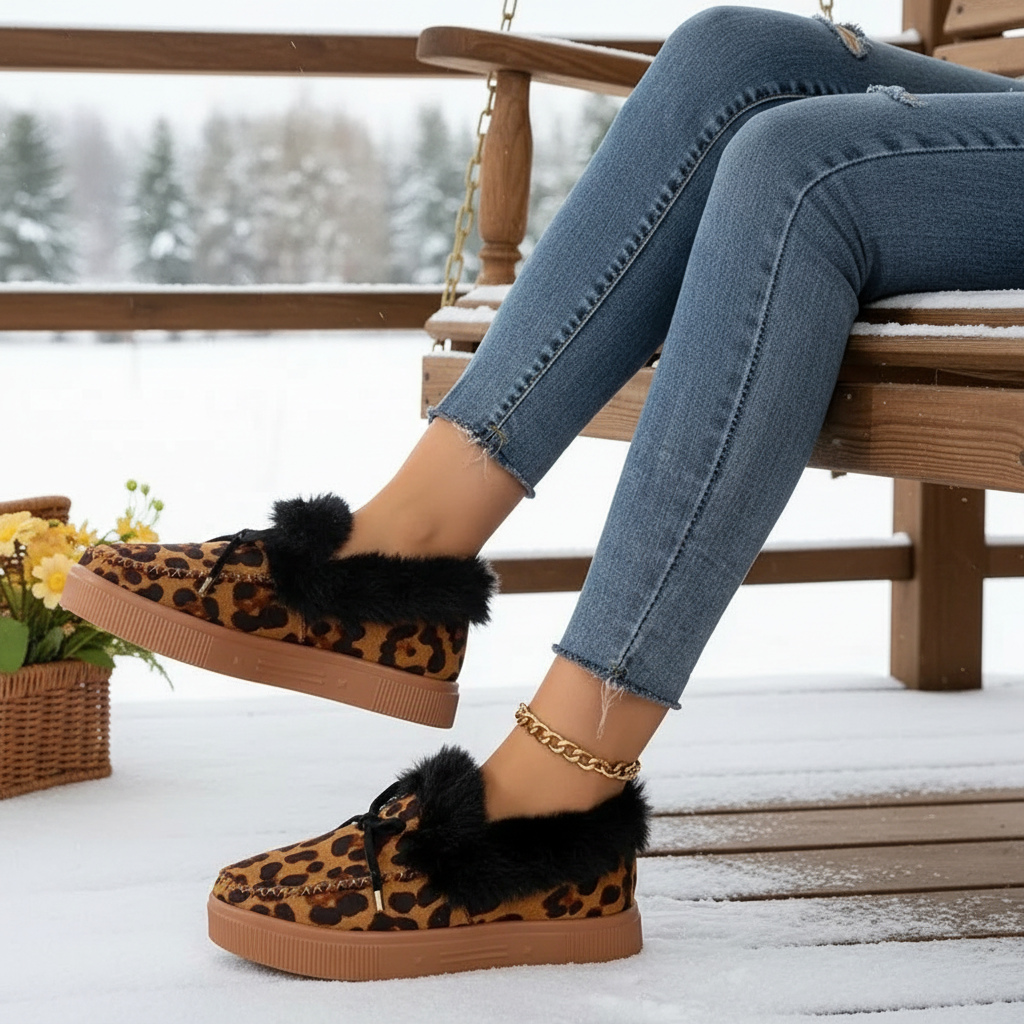Bow Top Plush Faux Fur Loafers Slip-On Moccasin Soft Flat Outdoor House Shoes