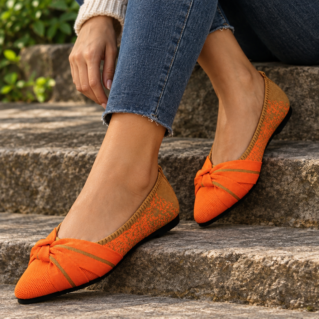 Twisted Knot Pointed Toe Speckled Knit Ballet Flats Ombre Breathable Slip-On Shoes