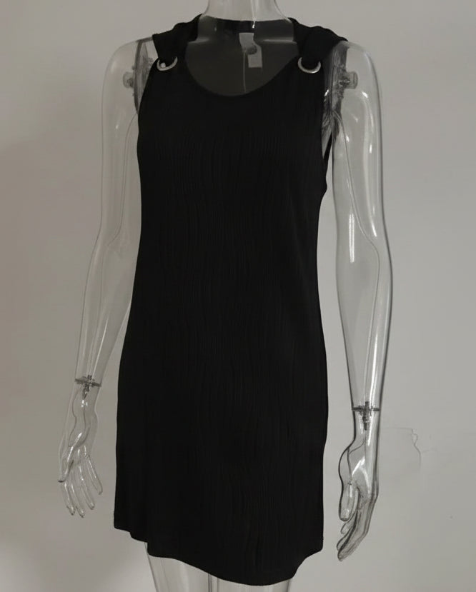 Wavy Textured Jacquard Wide Strap Sleeveless Scoop Neck Mini Shift Dress