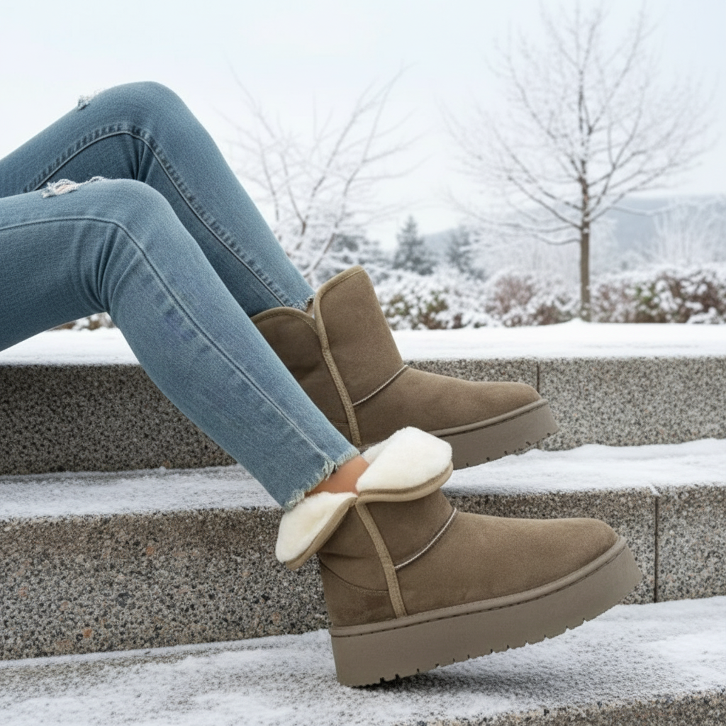 Platform Classic Short Boot Plush Faux Fur Vegan Suede Chunky Lug Winter Shoes