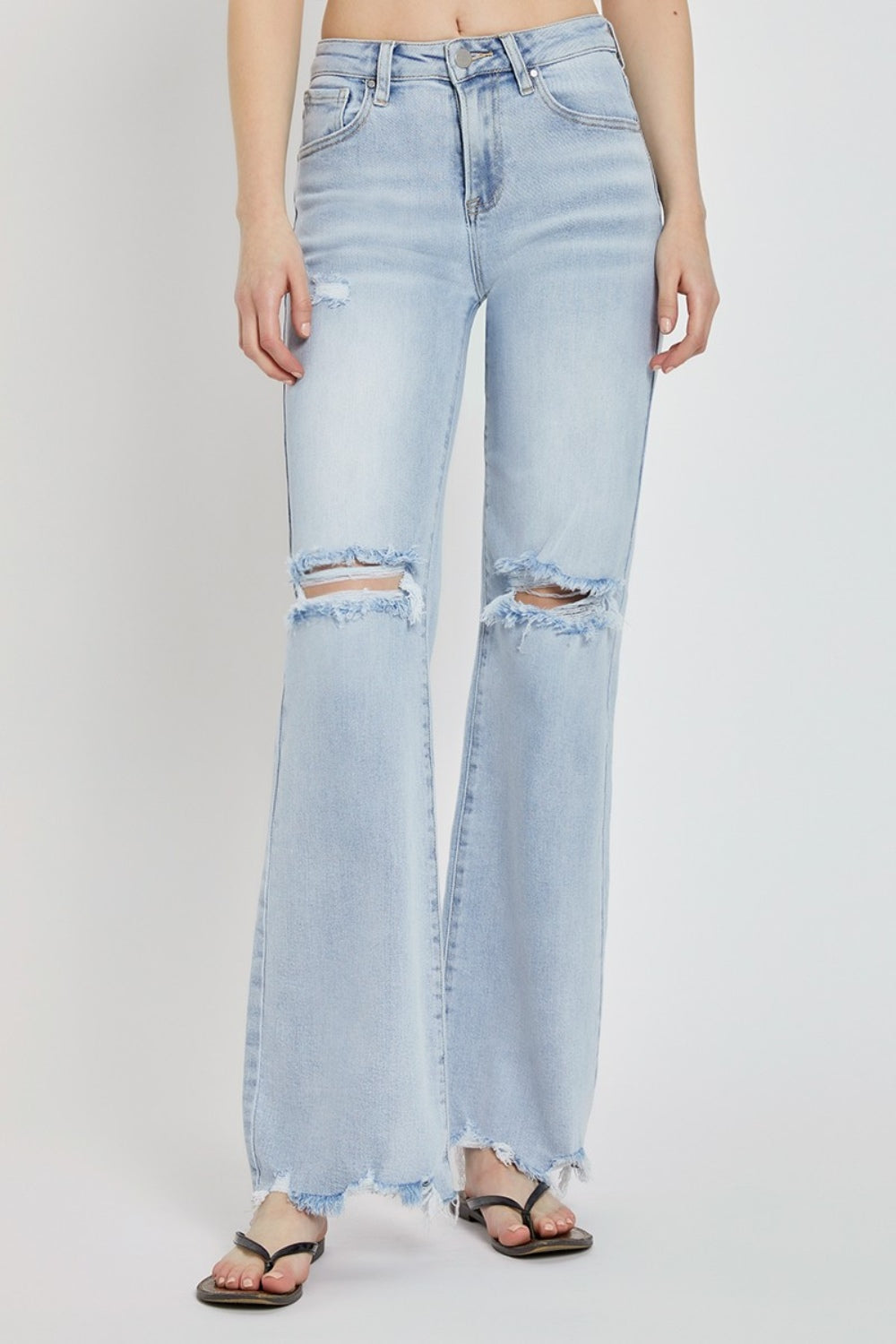 RISEN Distressed High-Rise Jeans Retro Straight Wide Leg Classic Denim Pants