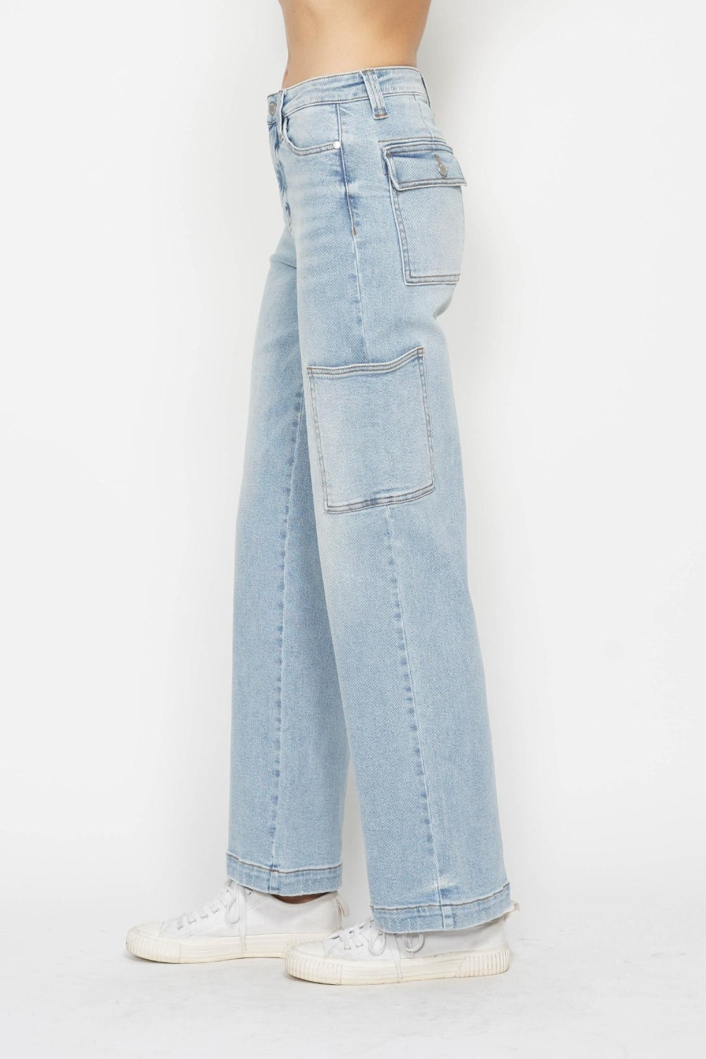 Judy Blue Jeans High-Rise Waist Cargo Denim Boyfriend Straight Leg Retro Pants