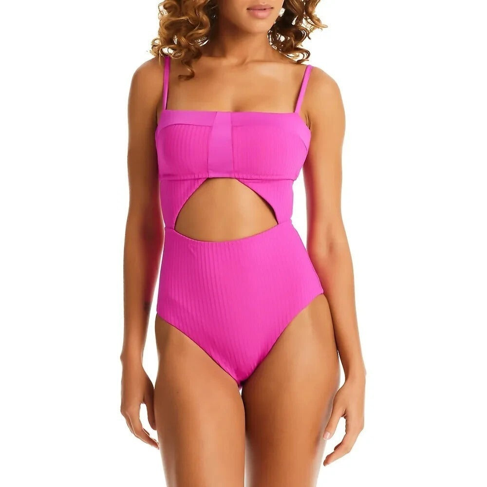 Sanctuary Refresh Ribbed Cutout Bandeau Swimsuit One-Piece Monokini Swimwear