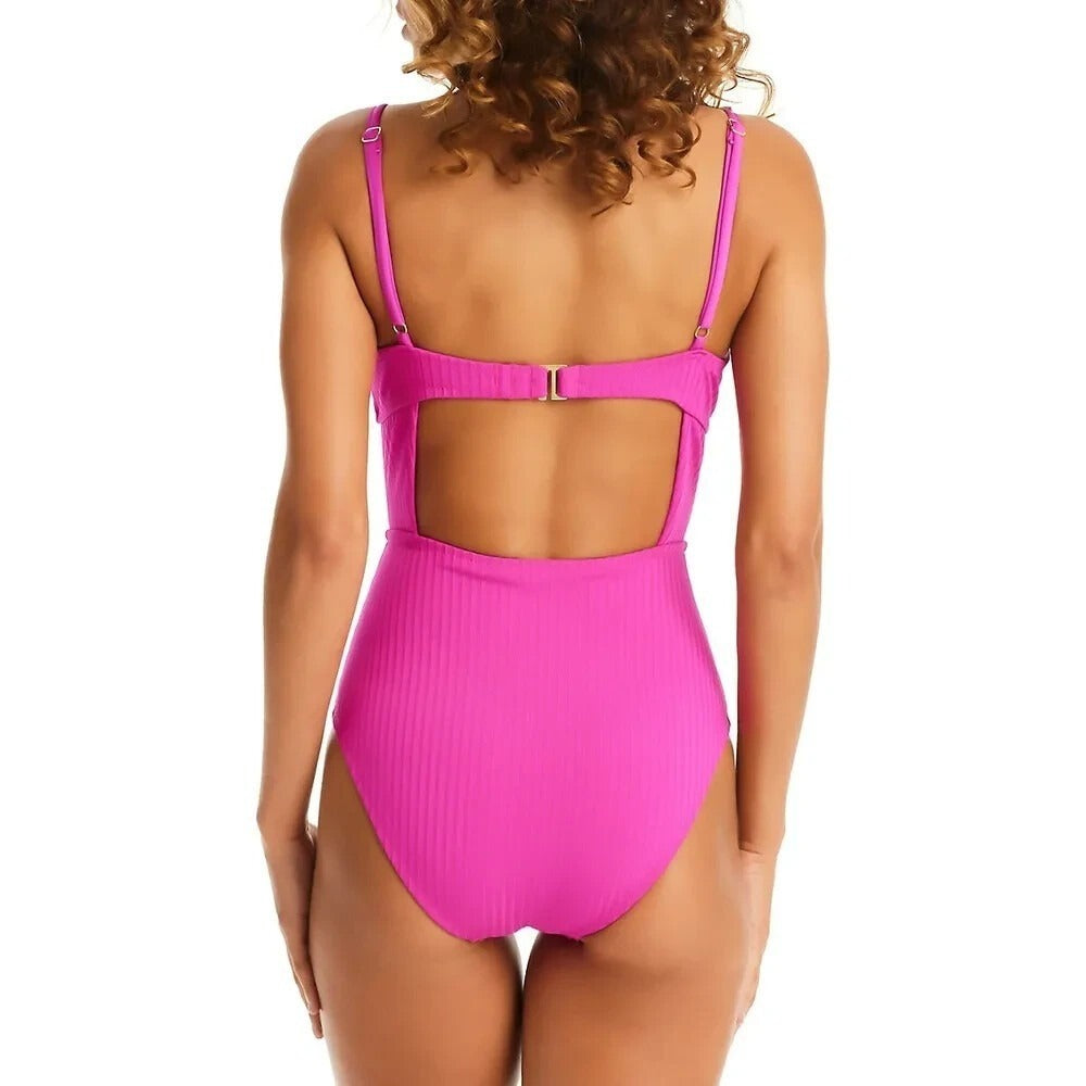 Sanctuary Refresh Ribbed Cutout Bandeau Swimsuit One-Piece Monokini Swimwear