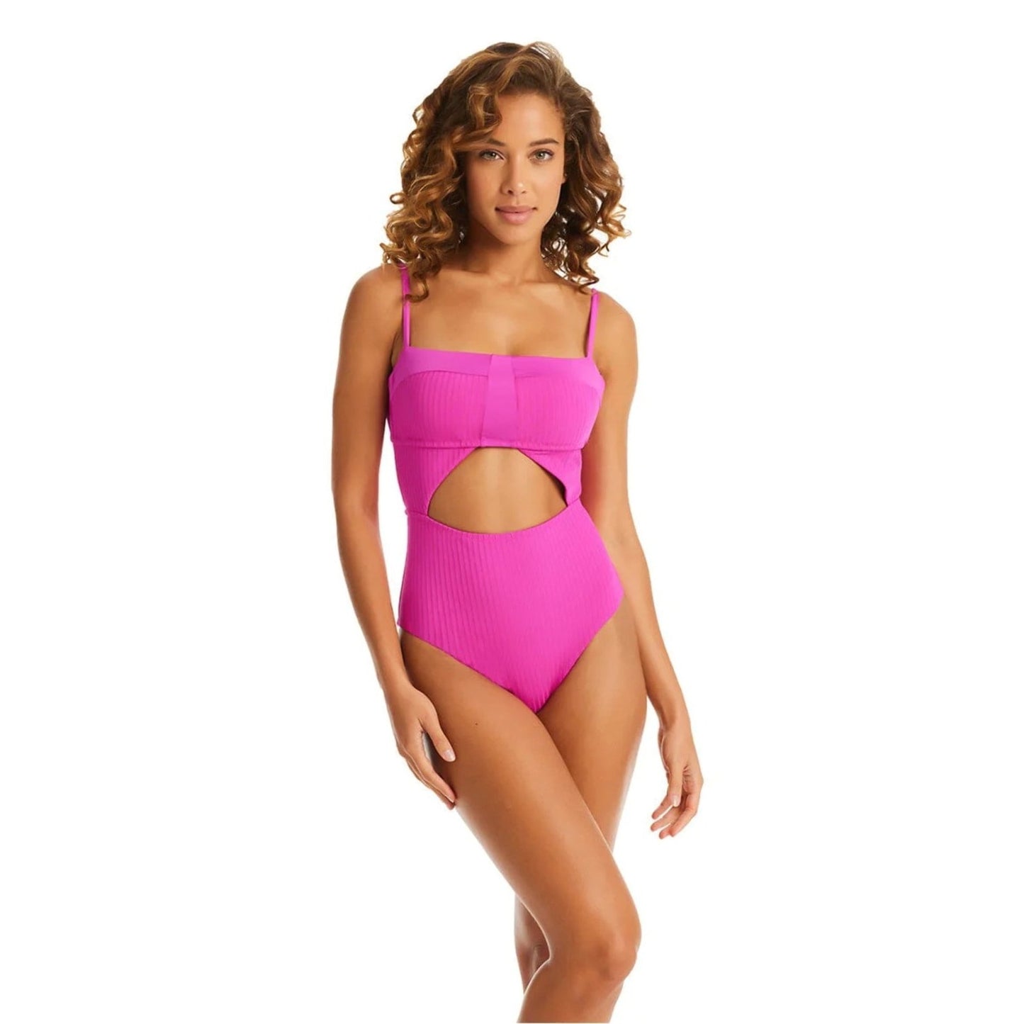 Sanctuary Refresh Ribbed Cutout Bandeau Swimsuit One-Piece Monokini Swimwear