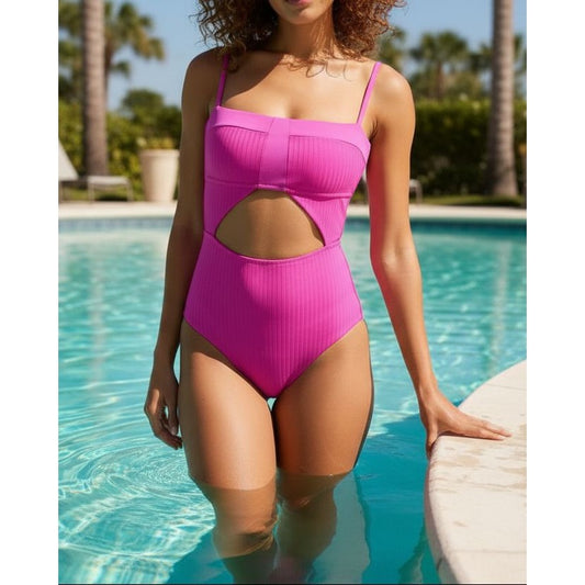 Sanctuary Refresh Ribbed Cutout Bandeau Swimsuit One-Piece Monokini Swimwear