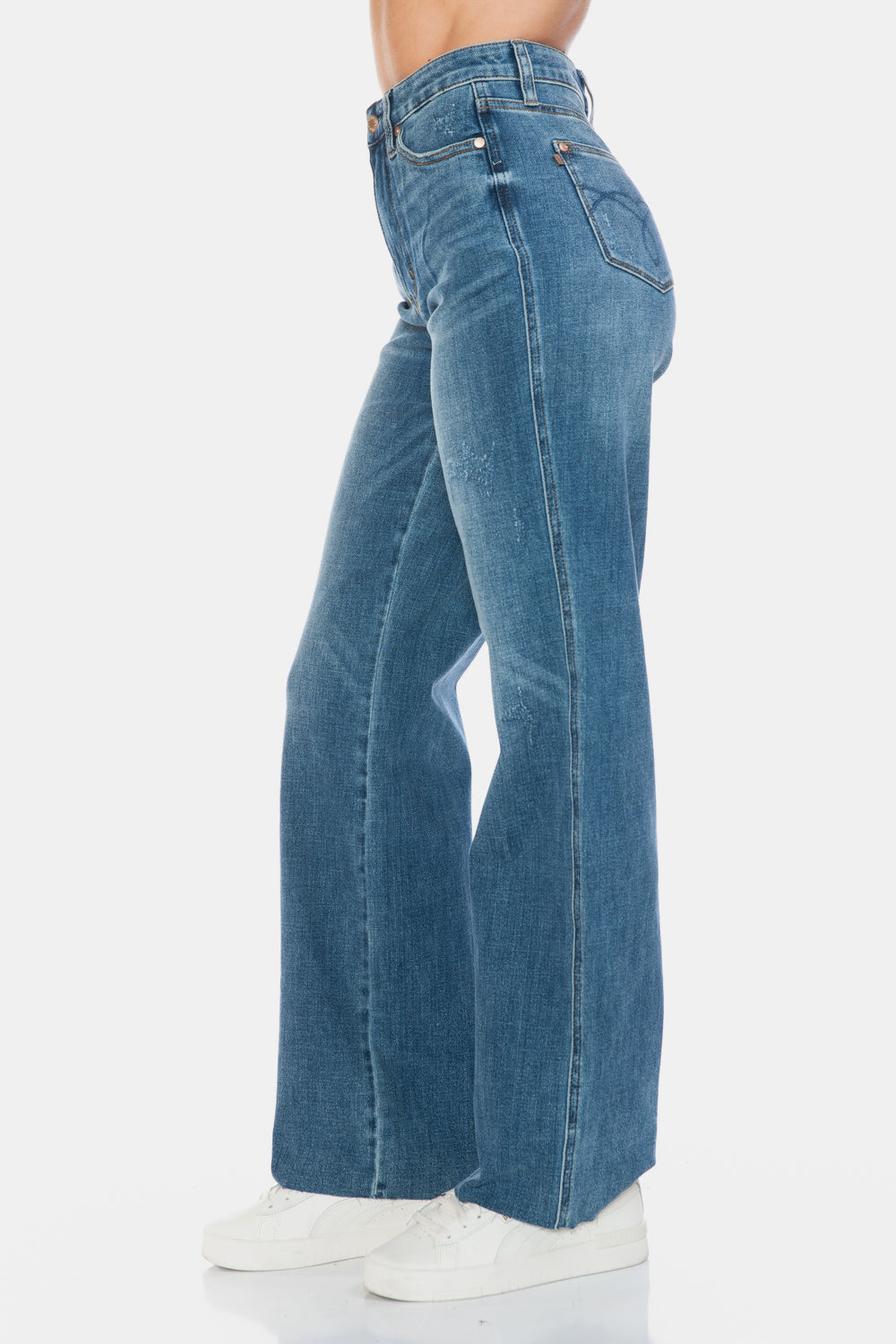 Judy Blue Tummy Control High-Rise Boyfriend Jeans Straight Leg Raw Denim Pants