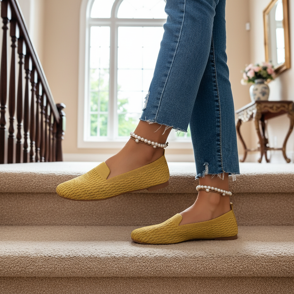 Square Toe Slip-On Mesh Knit Ballet Flats Breathable Lightweight Casual Shoes