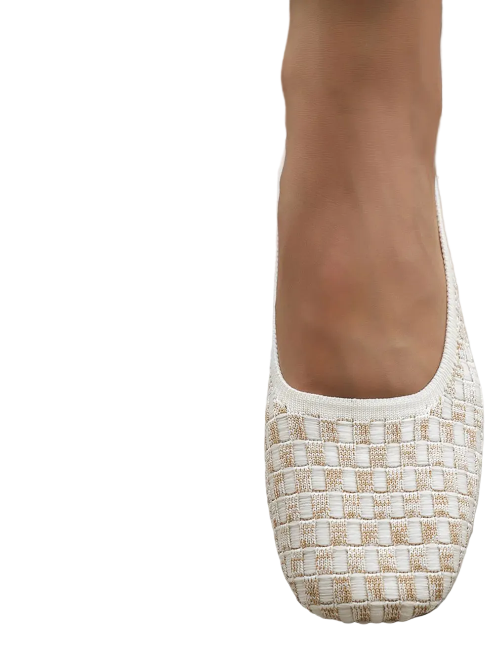Textured Checker Knit Round Toe Ballet Flats Casual Slip-On Shoes