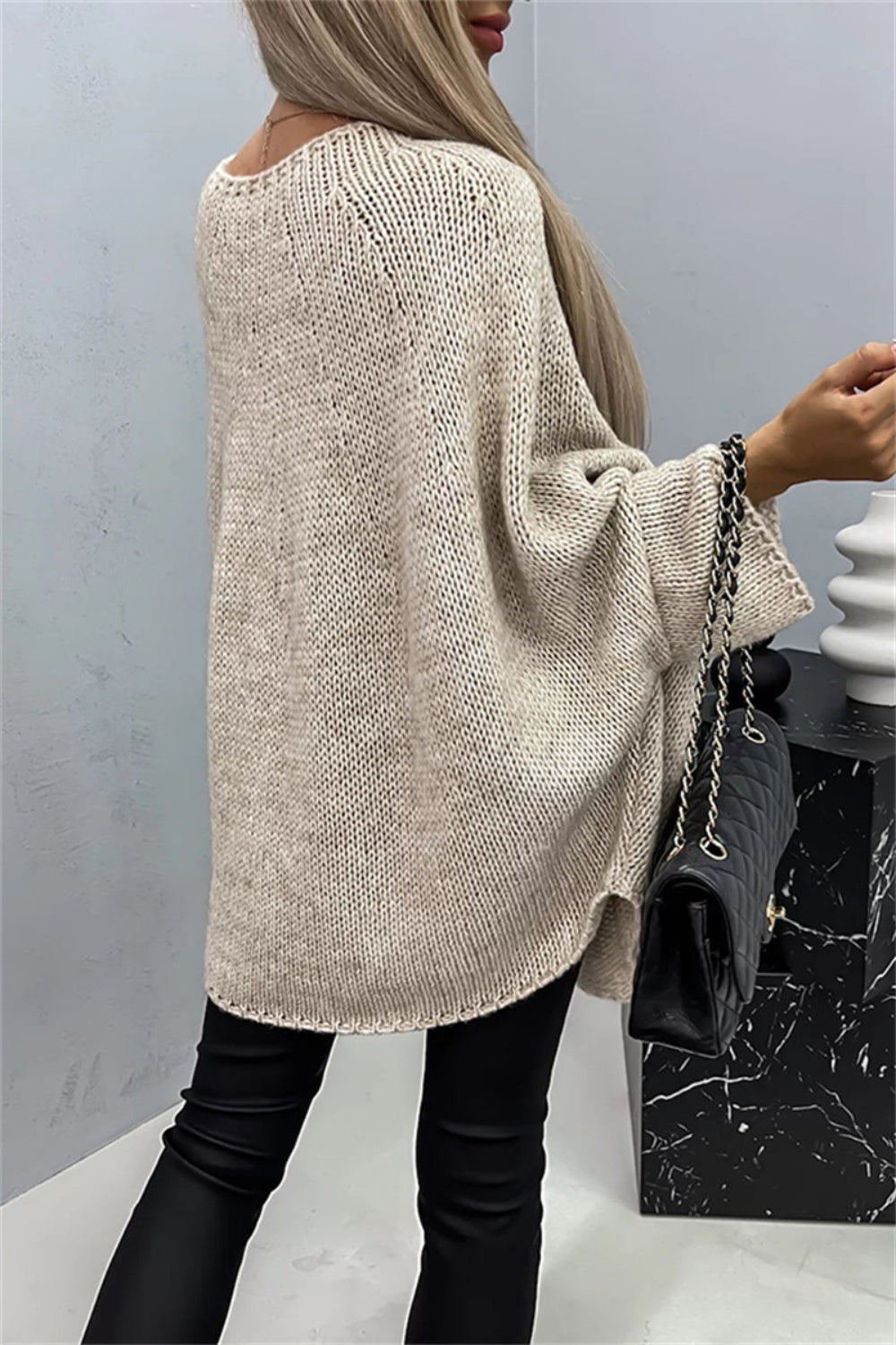 Oversized Knit Top Batwing Baggy Long Pullover Sweater Poncho Shirt Round Neck