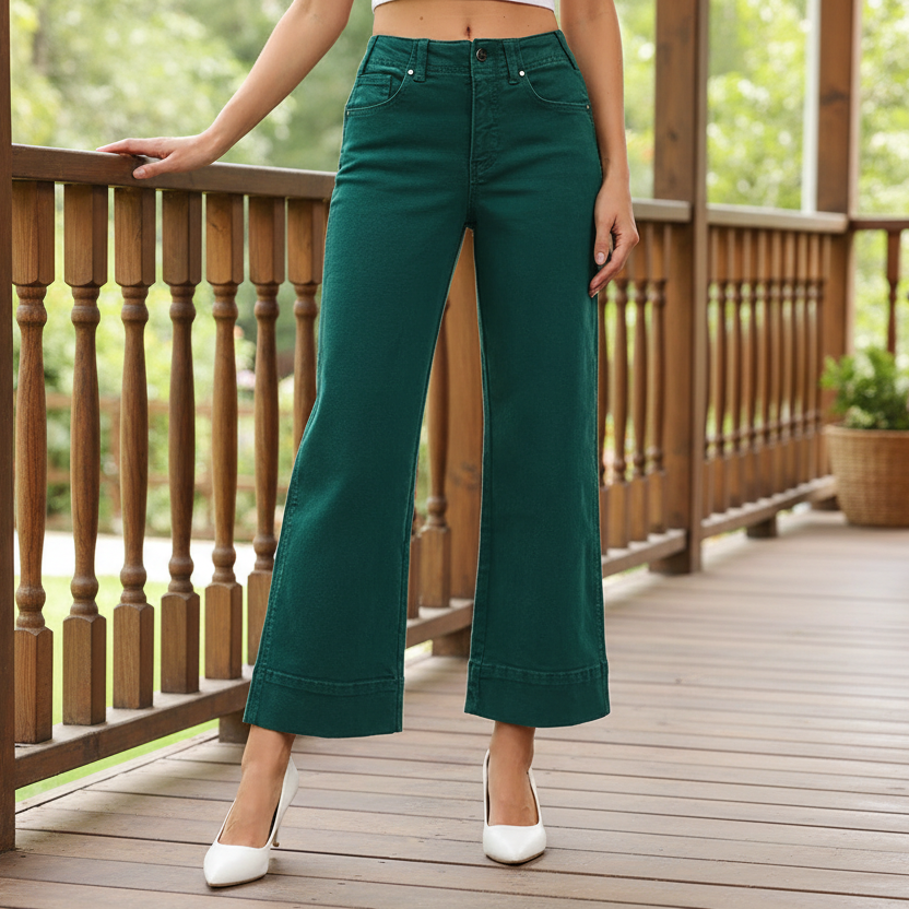 Risen Tummy Control High Rise Wide Leg Cropped Pants Relaxed Boyfriend Denim Pants