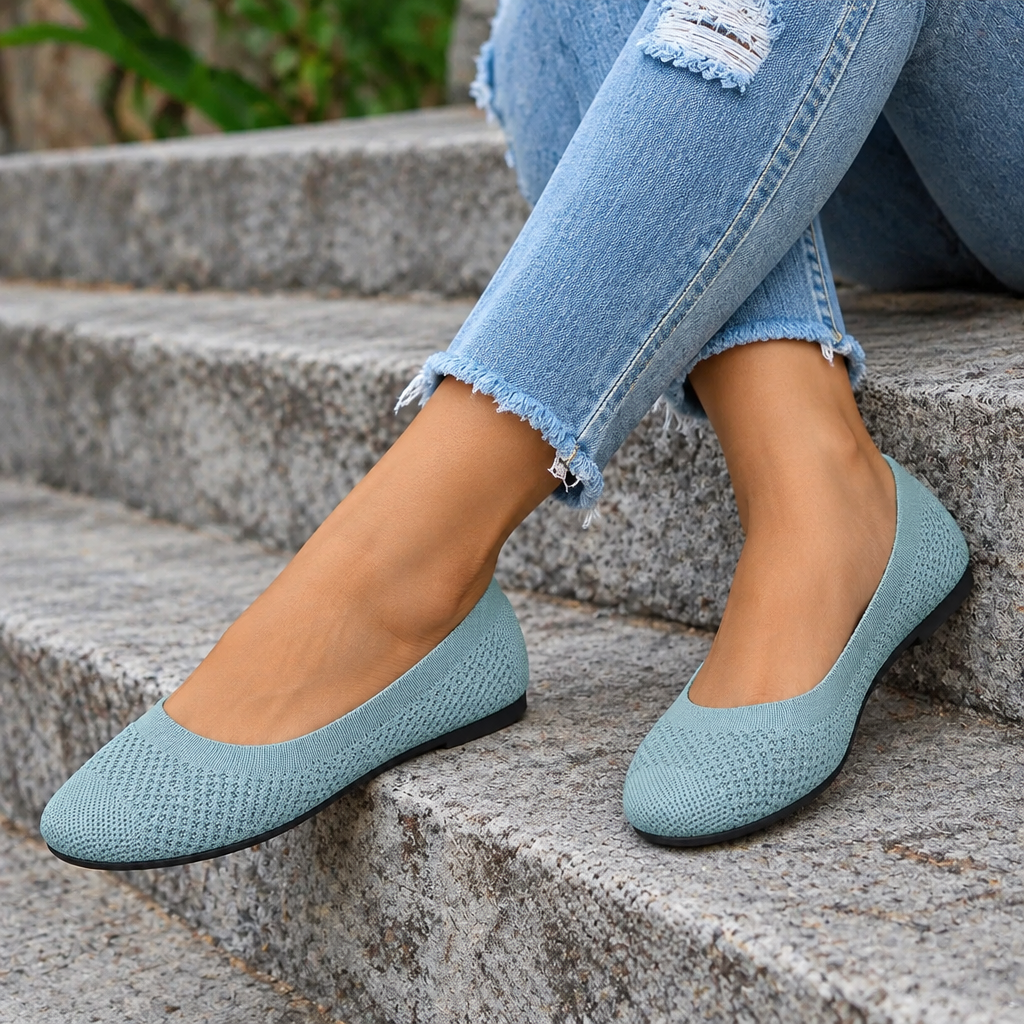 Square Toe Mesh Knit Ballet Flats Minimalist Slip-On Breathable Shoes