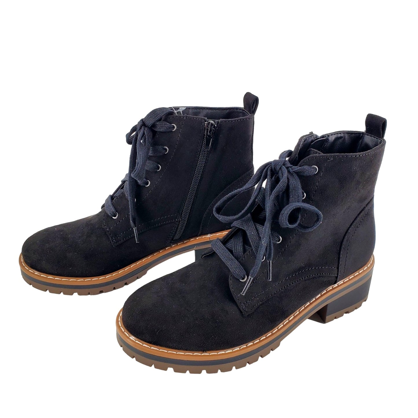 Kensie Boots Kasha Combat Lace Up Zip Vegan Suede Chunky Lug Platform Shoes