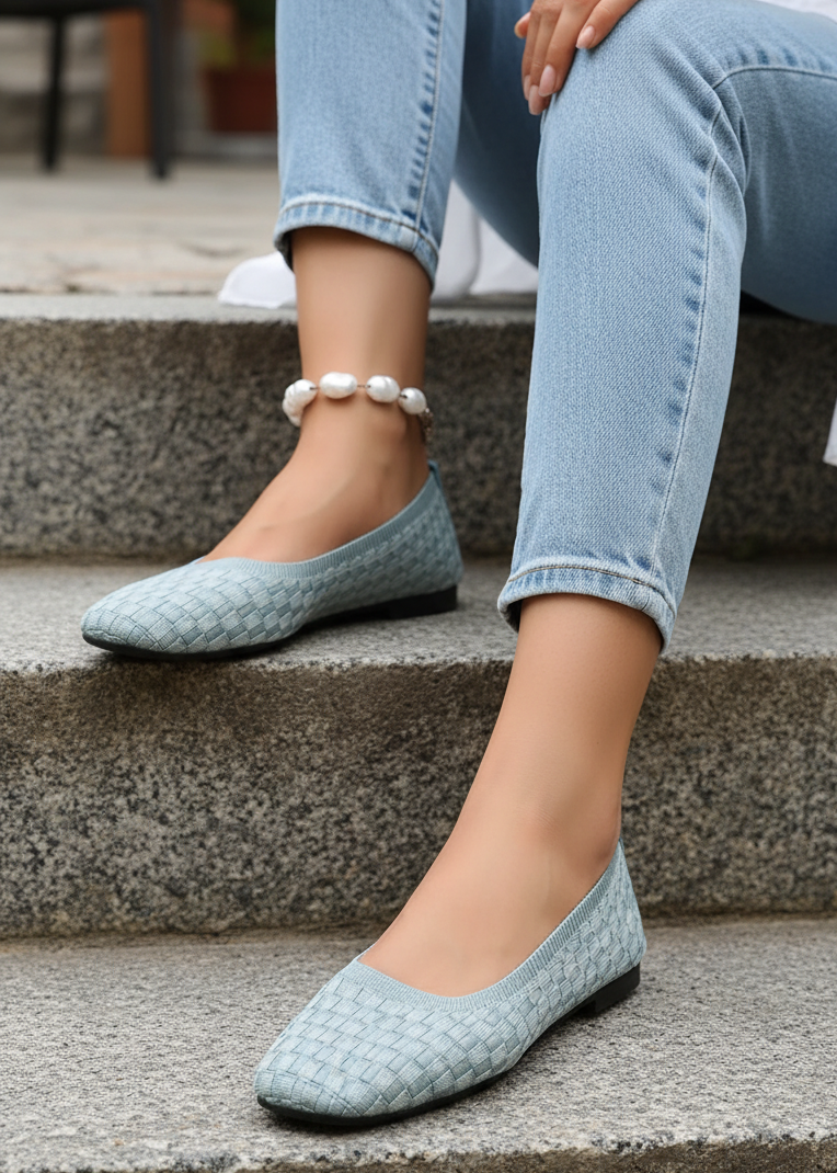 Textured Checker Knit Round Toe Ballet Flats Casual Slip-On Shoes
