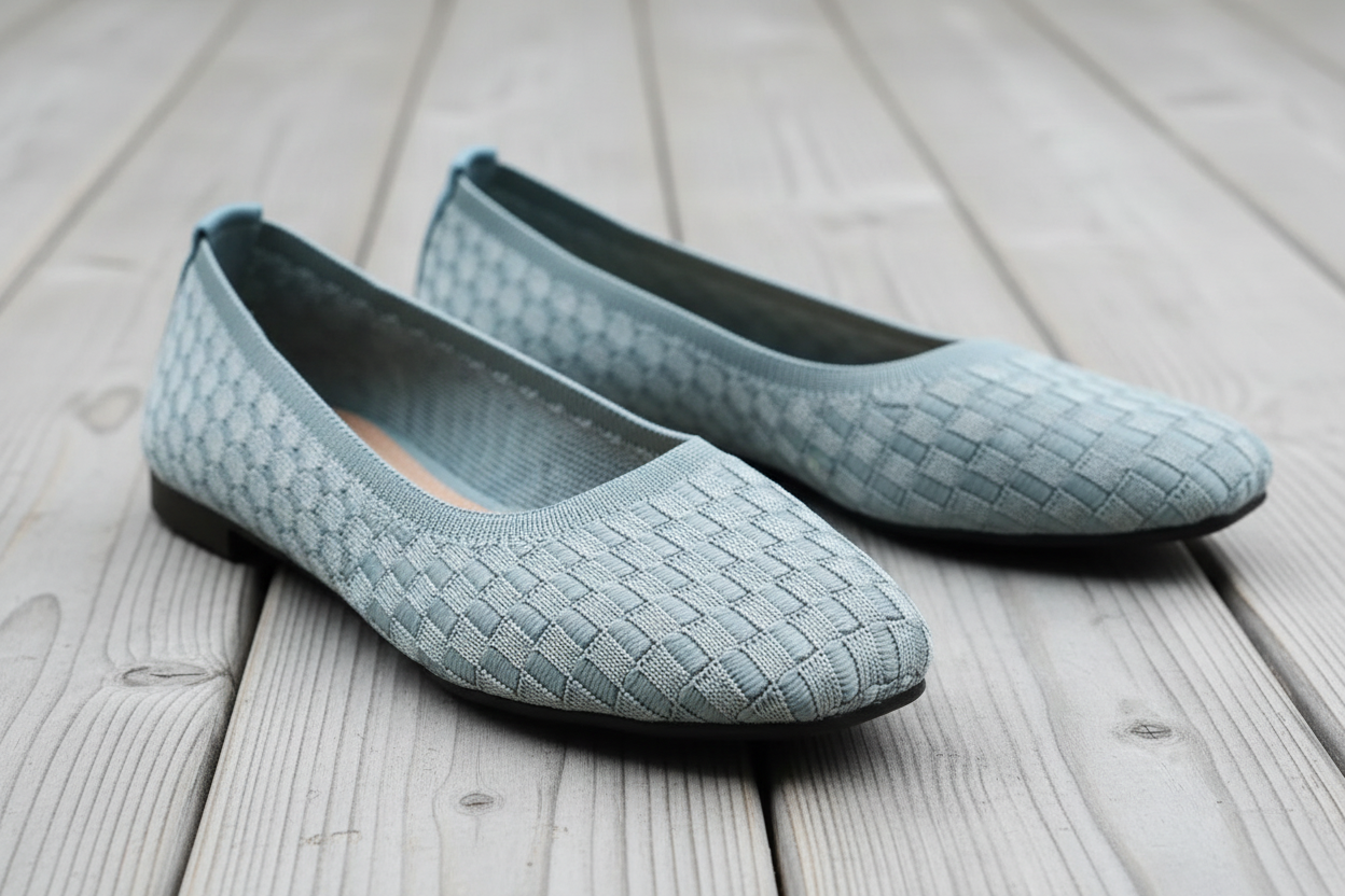 Textured Checker Knit Round Toe Ballet Flats Casual Slip-On Shoes