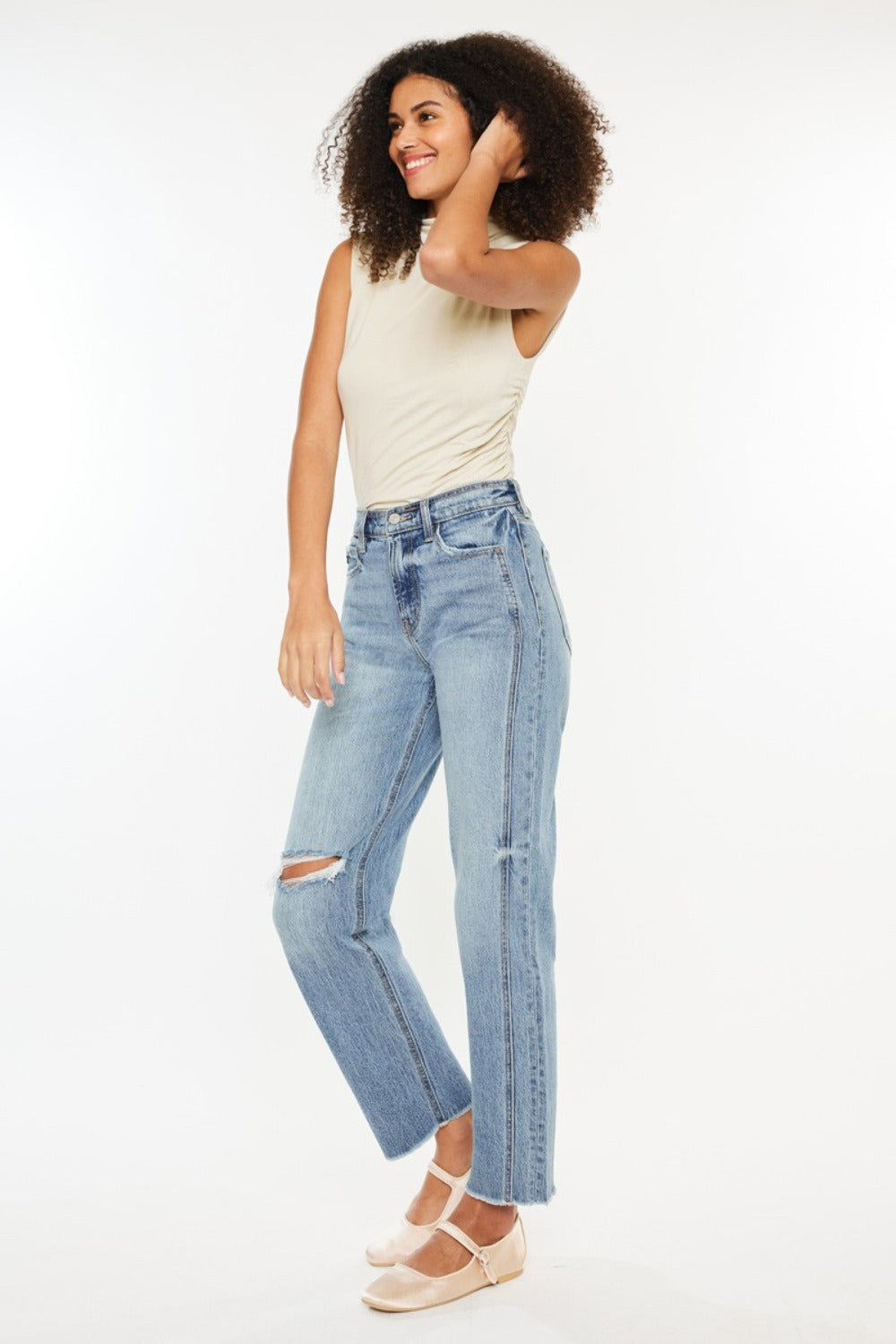 KanCan Ultra High-Rise Retro 90s Distressed Boyfriend Jeans Straight Leg Denim Pants