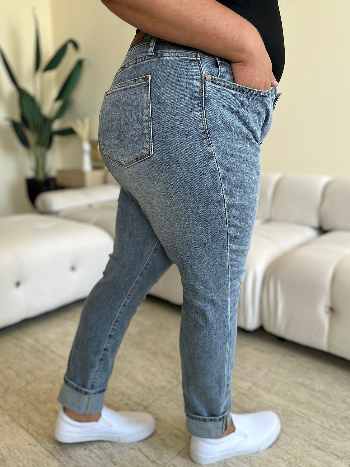 Judy Blue High Rise Waist Skinny Stretch Slim Fit Denim Cuffed Hem Jean Pants