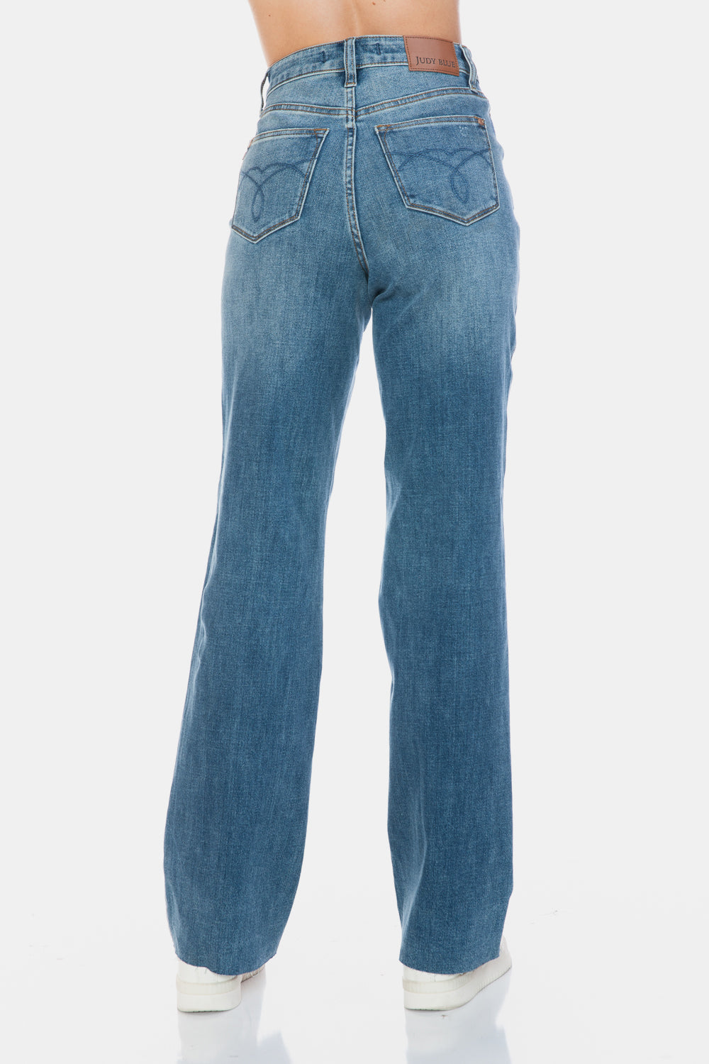 Judy Blue Tummy Control High-Rise Boyfriend Jeans Straight Leg Raw Denim Pants