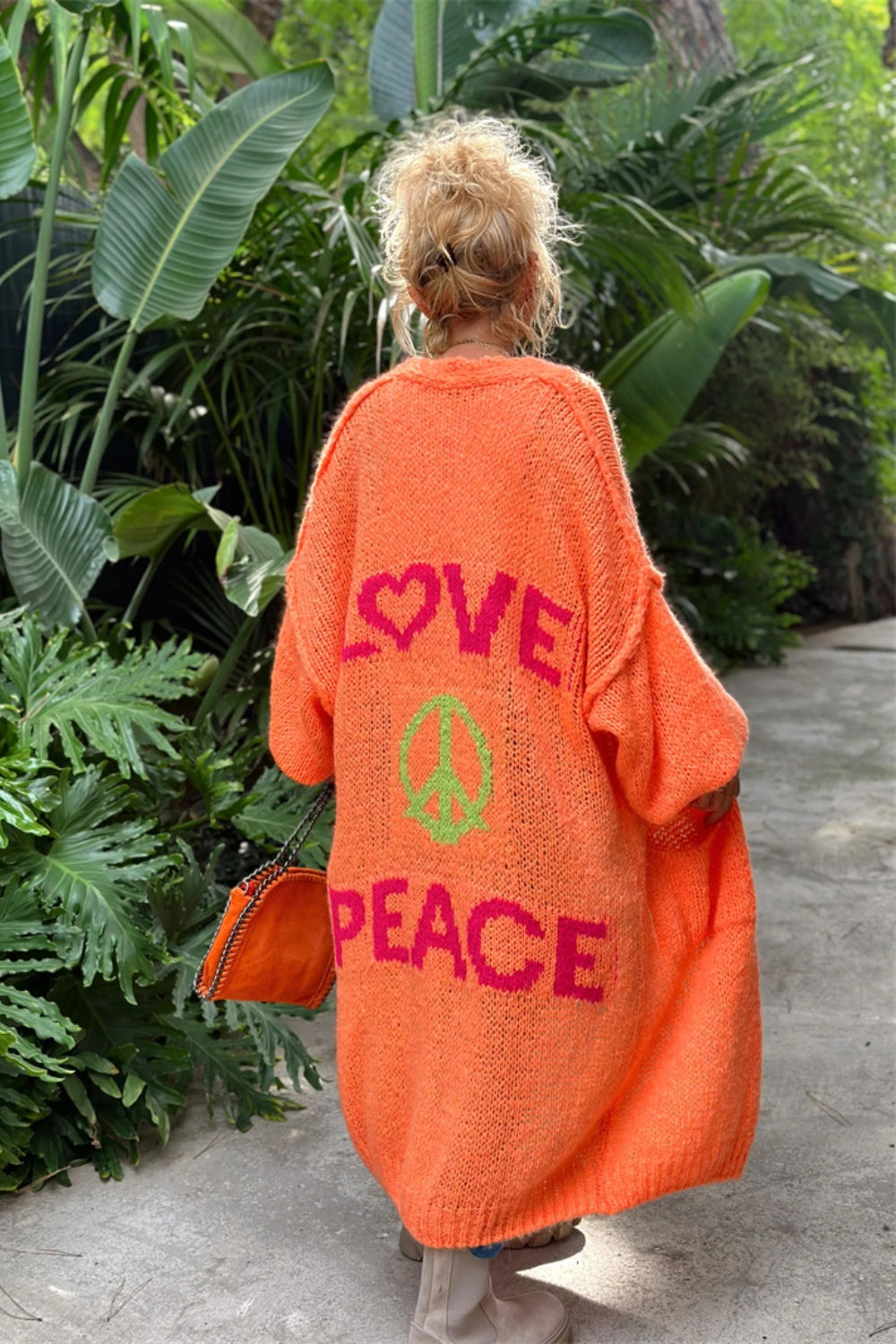 LOVE PEACE Oversized Knit Exposed Seam Longline Patch Pocket Duster Long Cardigan