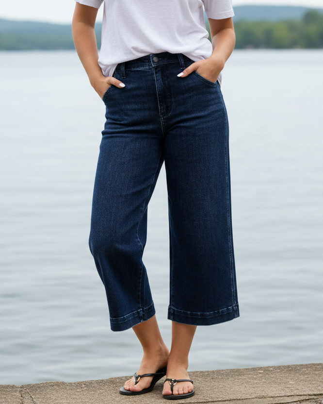 Judy Blue High-Rise Waist Baggy Wide Leg Ankke Cropped Pants Denim Jeans