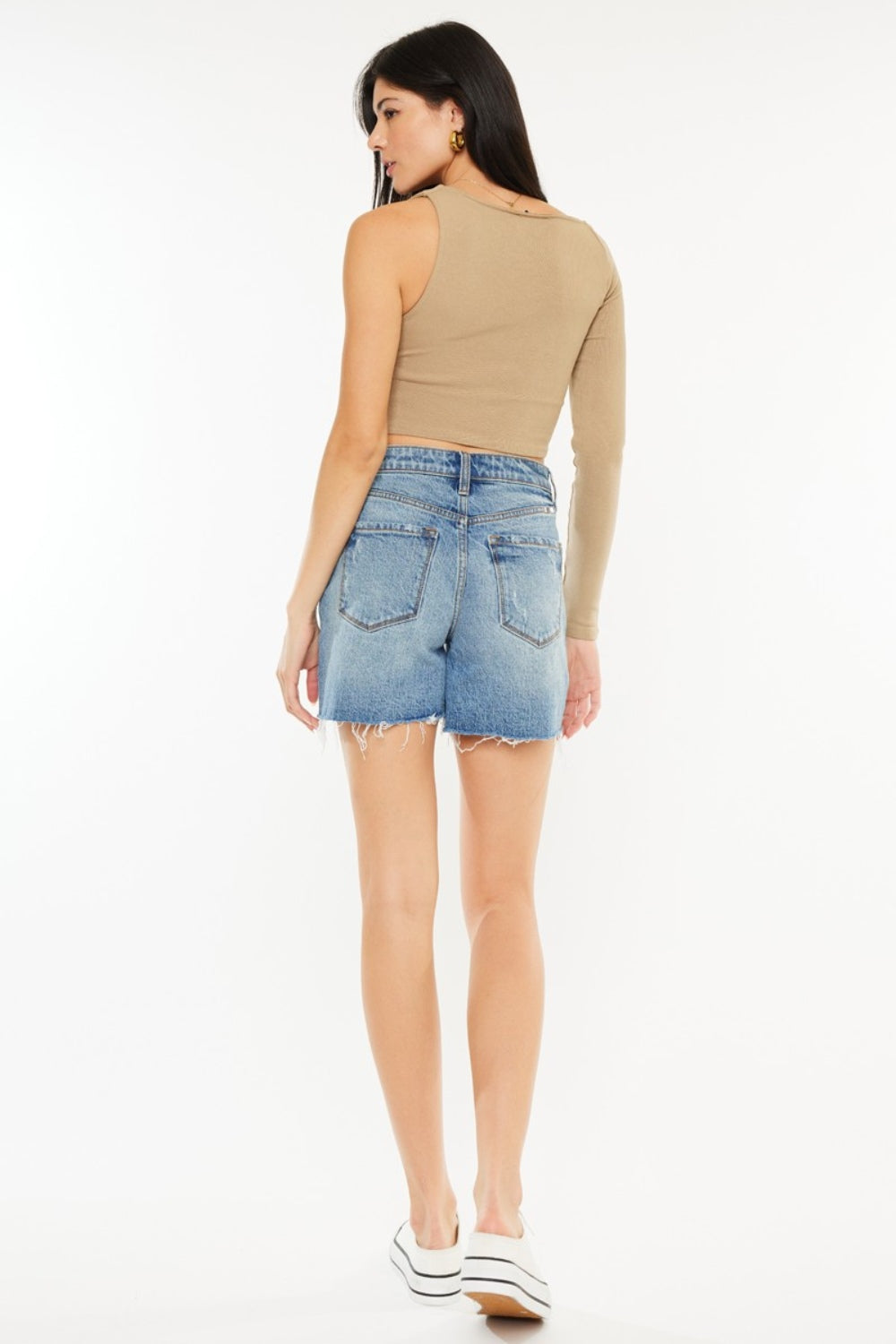 KanCan High Rise Waist Distressed Denim Cut-off Frayed Hem Acid Wash Jean Shorts