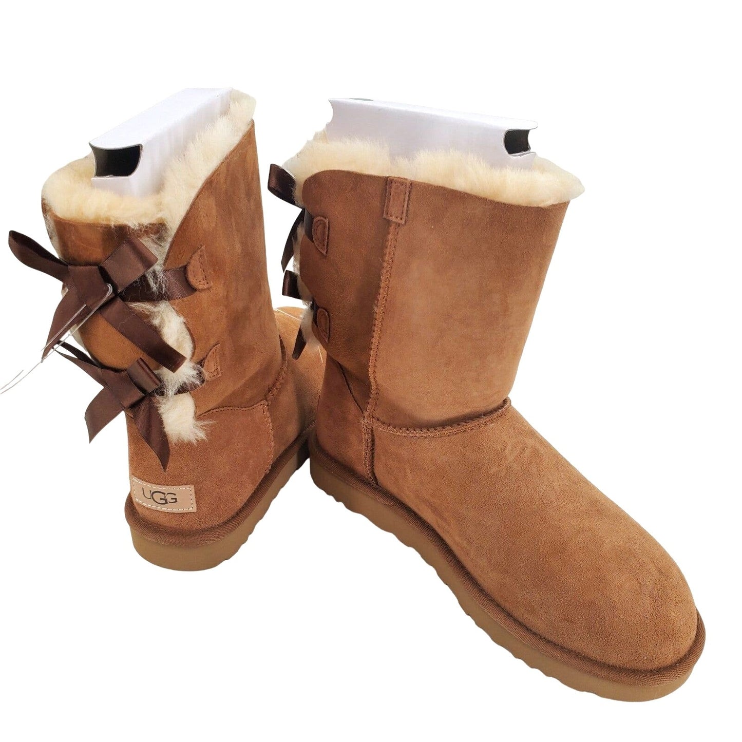 UGG Boots Woman's BAILEY BOW II Chestnut Fur Sheepskin Suede Winter Shoes Snow