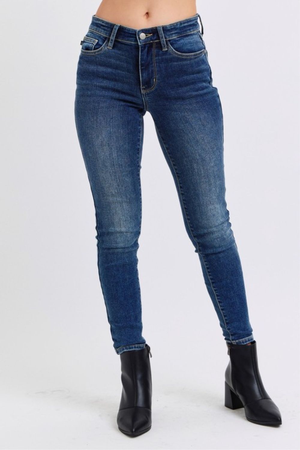 Judy Blue Thermal Mid-Rise Waist Stretchy Skinny Jeans Slim Fit Denim Pants Classic Ankle