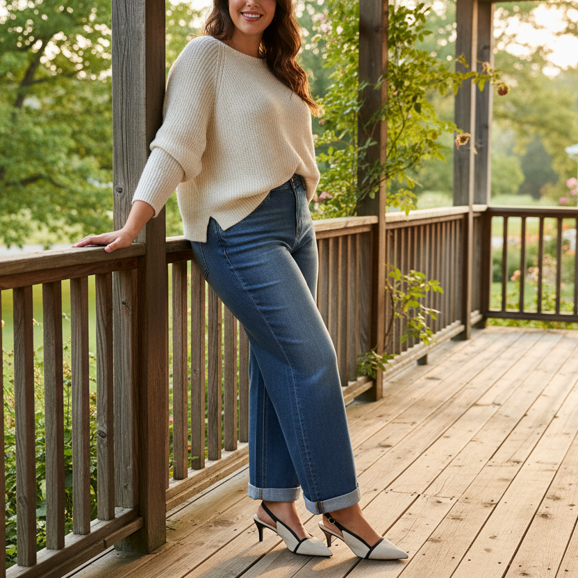 Risen High-Rise Jeans Relaxed Fit Straight Leg Rolled Cuffed Hem Ankle Denim Pants
