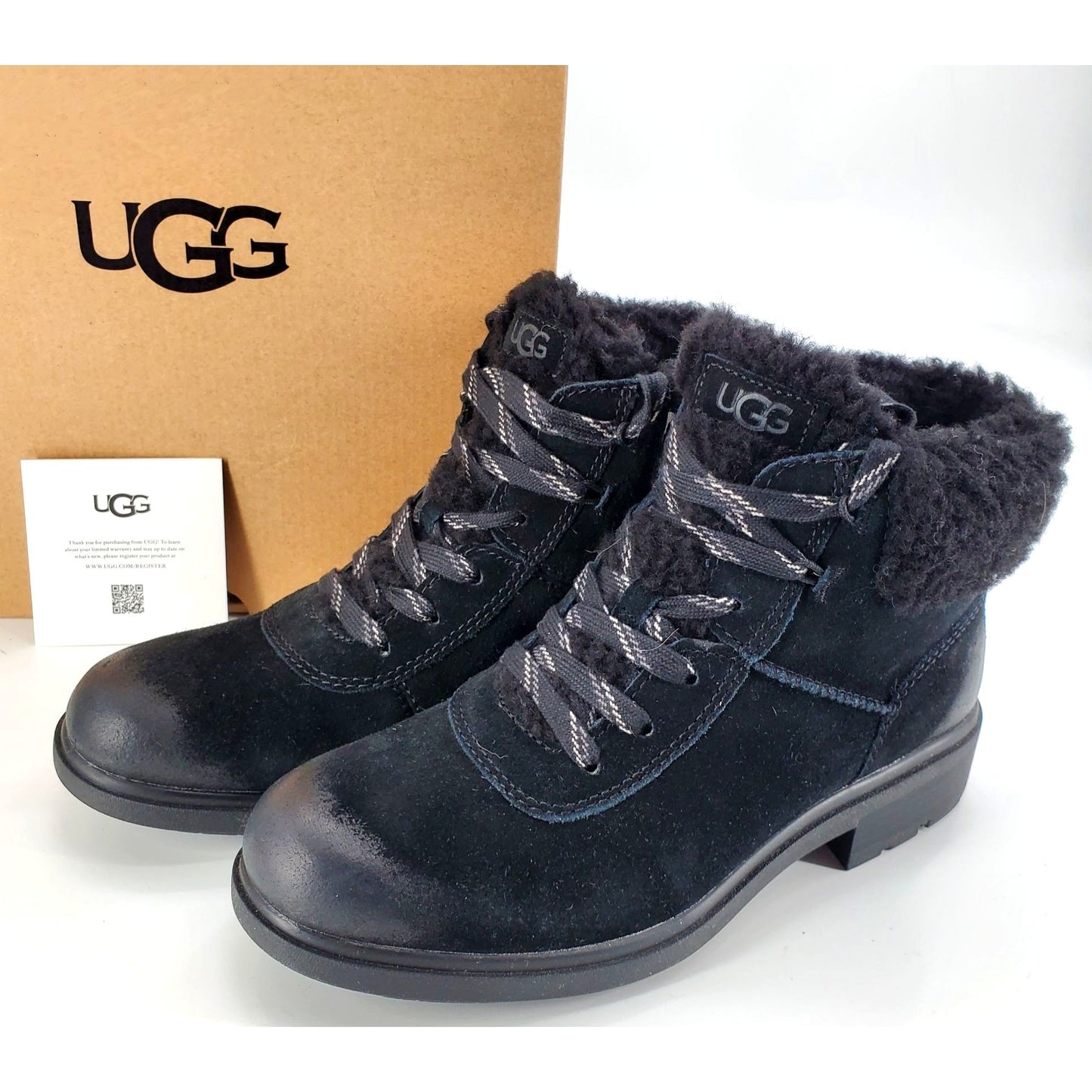 UGG Australia Boots Harrison Cozy Lug Lace-Up Waterproof Outdoor Suede Fur