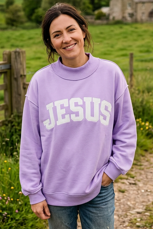 Jesus Boxy Religious Sweatshirt Oversized Christian Oversized Pullover Mock Neck Exposed Seam Baggy Faith Top