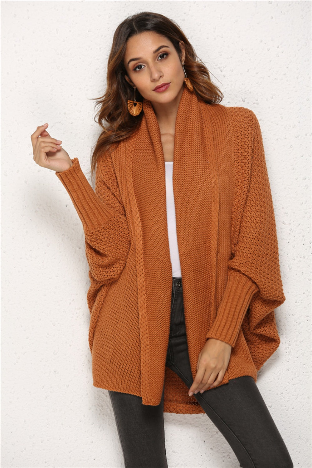 Oversized Knit Cardigan Batwing Sleeve Lightweight Baggy Open Front Sweater