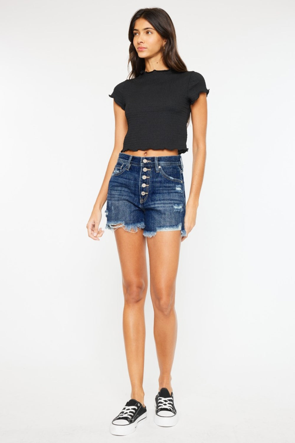 KanCan Button Fly High-Rise Frayed Denim Cut-Off Distressed Cotton Jean Shorts