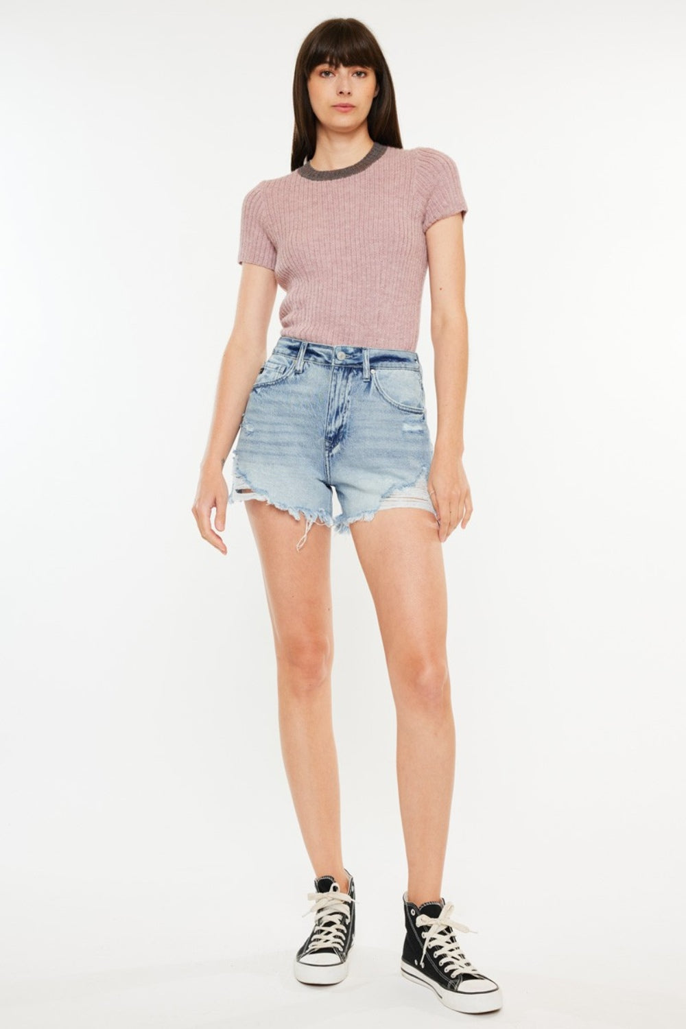 KanCan Distressed Torn High Rise Waist Denim Cut-off Frayed Hem Jean Shorts