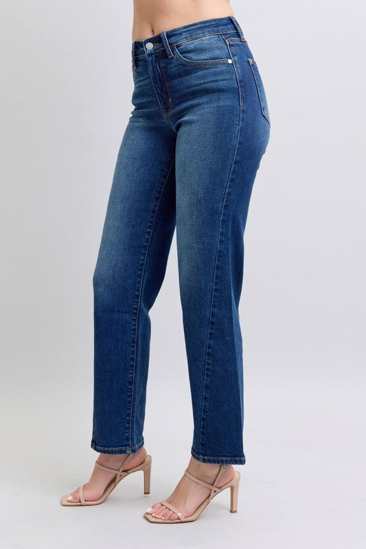 Judy Blue High-Rise Straight Leg Denim Pants Wrap Side Seam Slim Fit Jeans