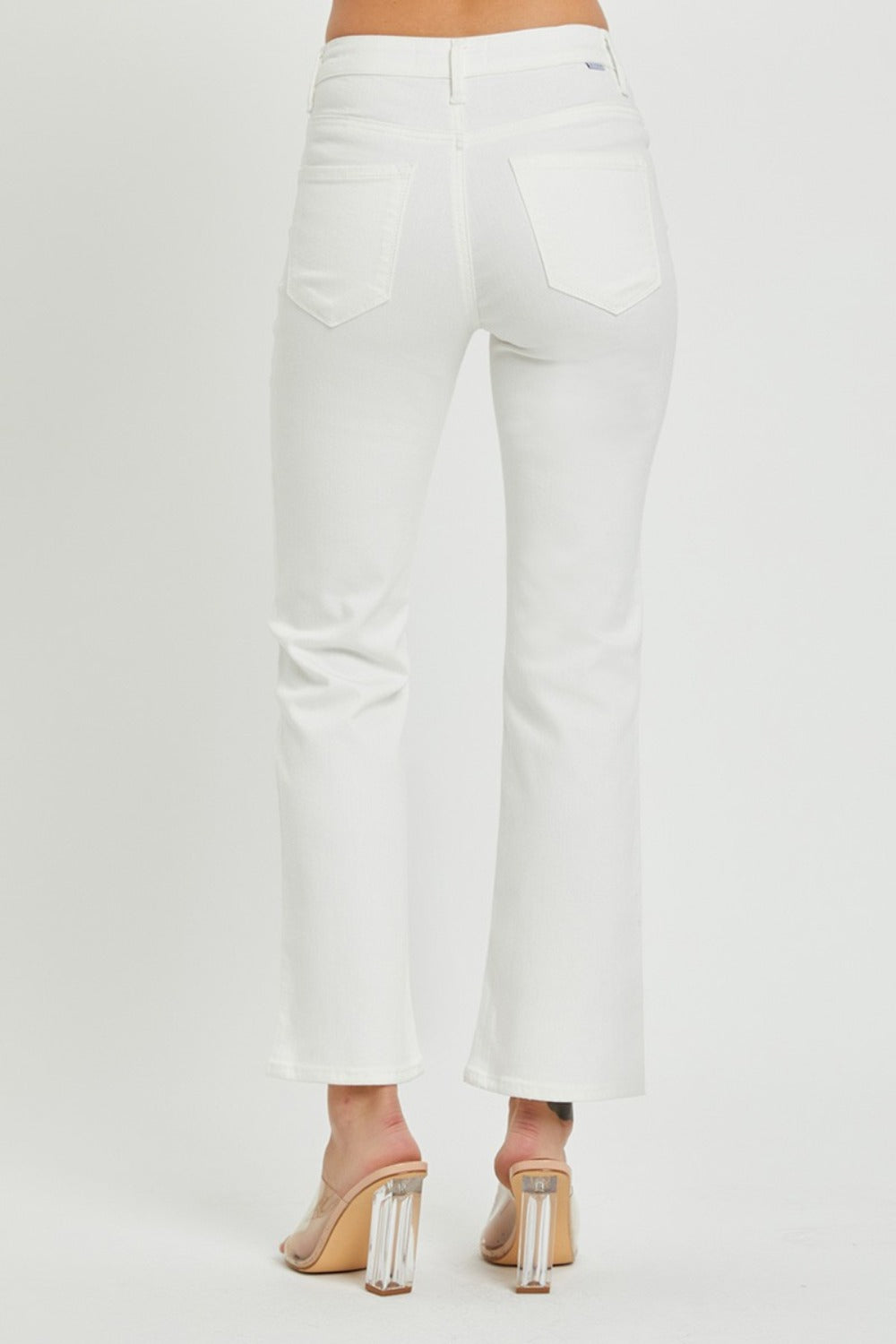 RISEN Mid-Rise Waist Bootcut Classic Jeans Slim Fit Stretch White Denim Pants