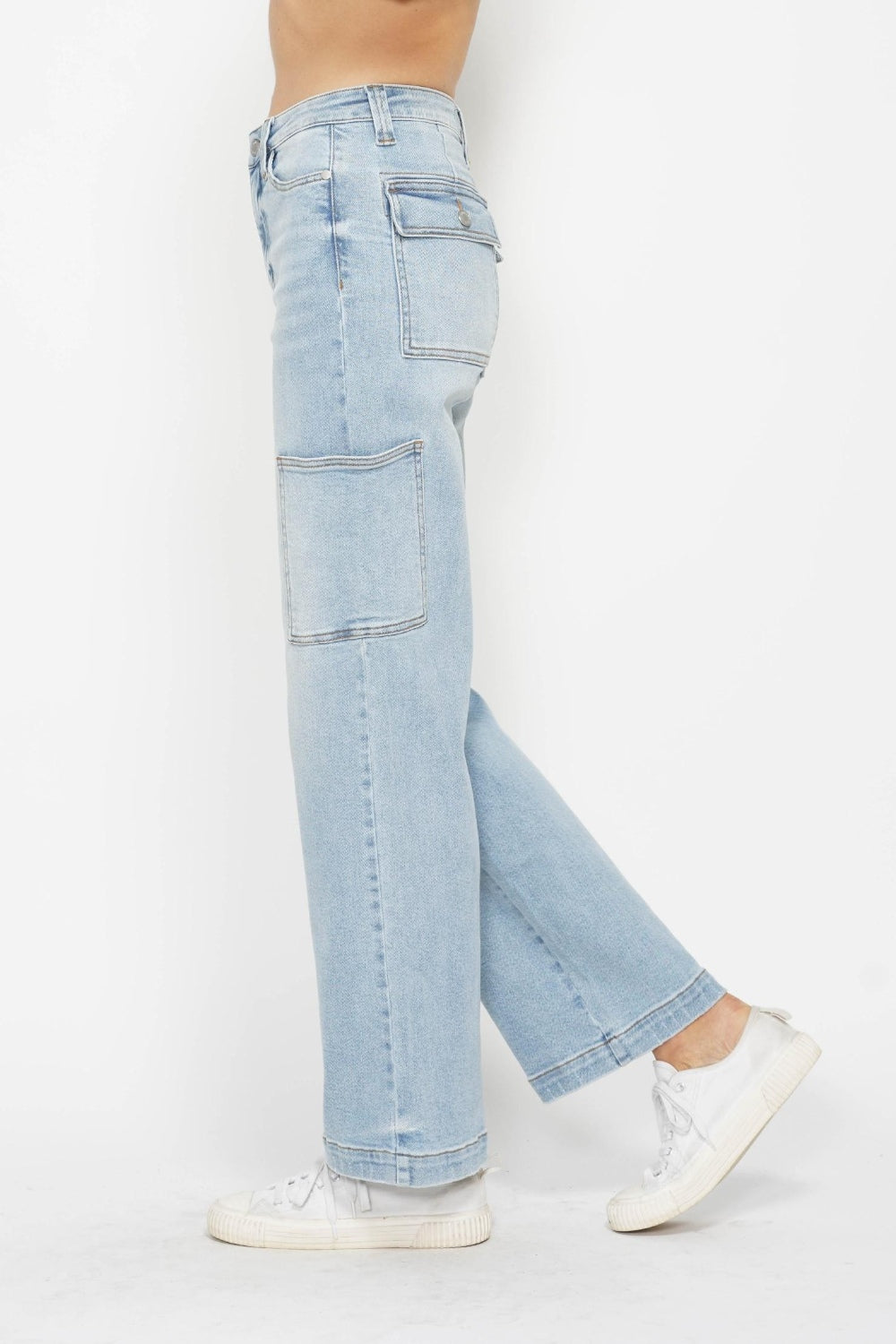 Judy Blue Jeans High-Rise Waist Cargo Denim Boyfriend Straight Leg Retro Pants