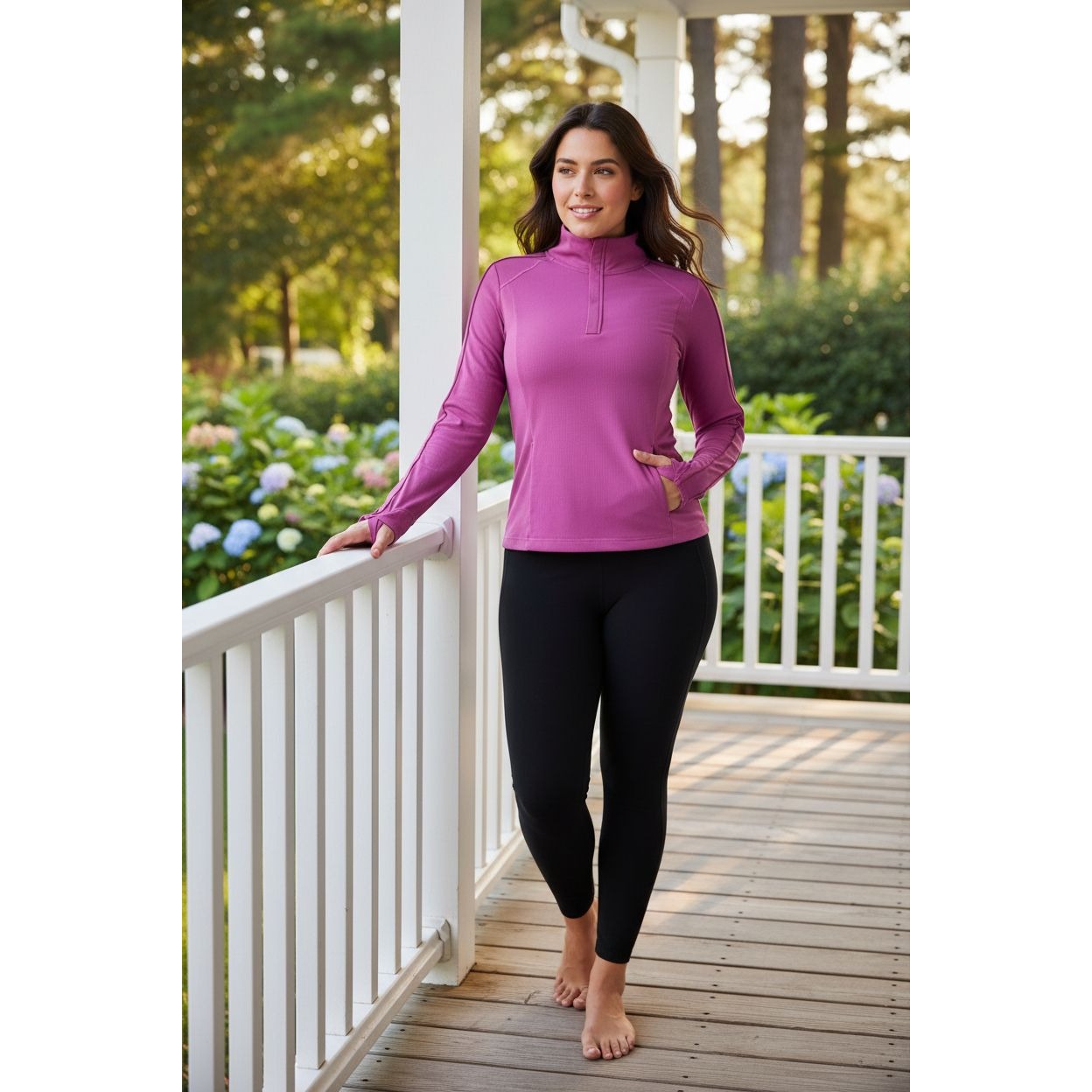 Mondetta Quarter-Zip Shirt Athletic Top Side Zip Pockets Activewear Pullover