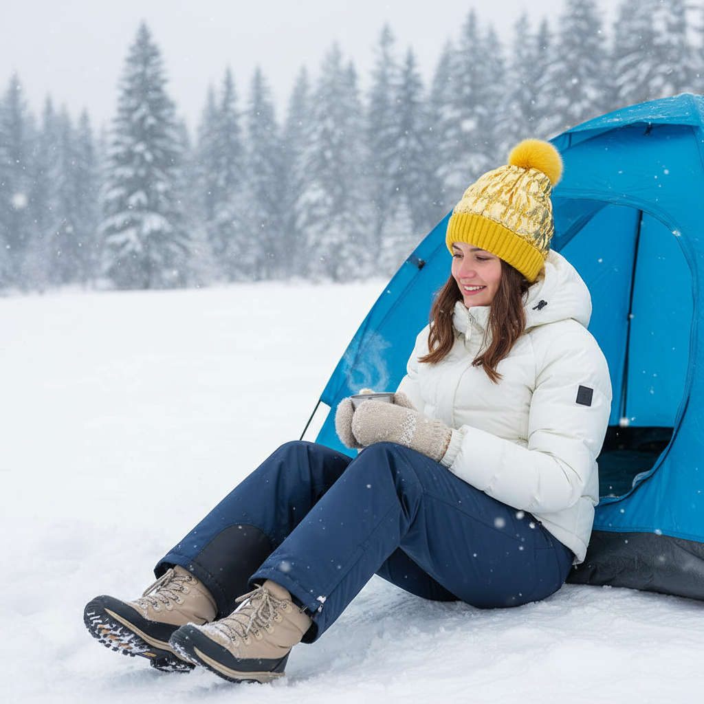 Metallic Puffer Beanie Quilted Thermal Sherpa Lined Winter Hat Faux Fur Pompom Cap