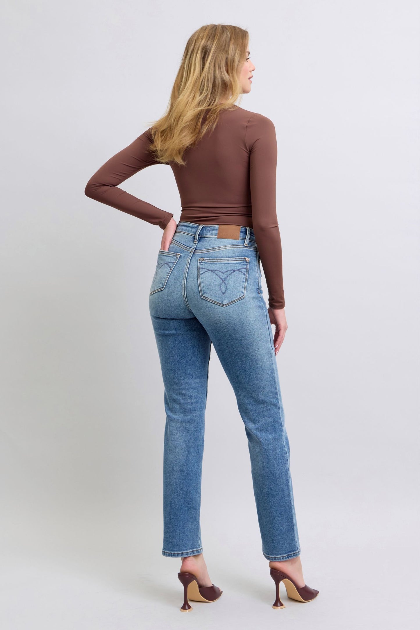 Judy Blue Thermal High-Rise Straight Leg Winter Retro Denim Pants Slim Fit Jeans