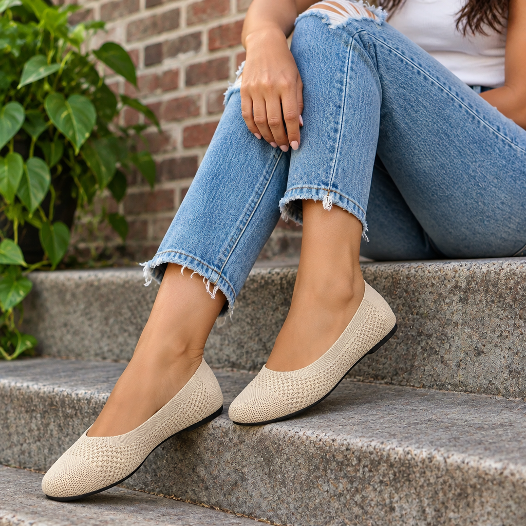 Square Toe Mesh Knit Ballet Flats Minimalist Slip-On Breathable Shoes