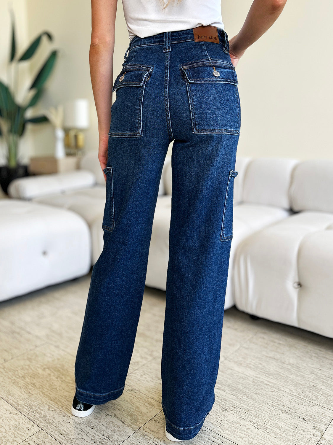 High-Rise Waist Cargo Denim Boyfriend Straight Leg Jean Pants Judy Blue