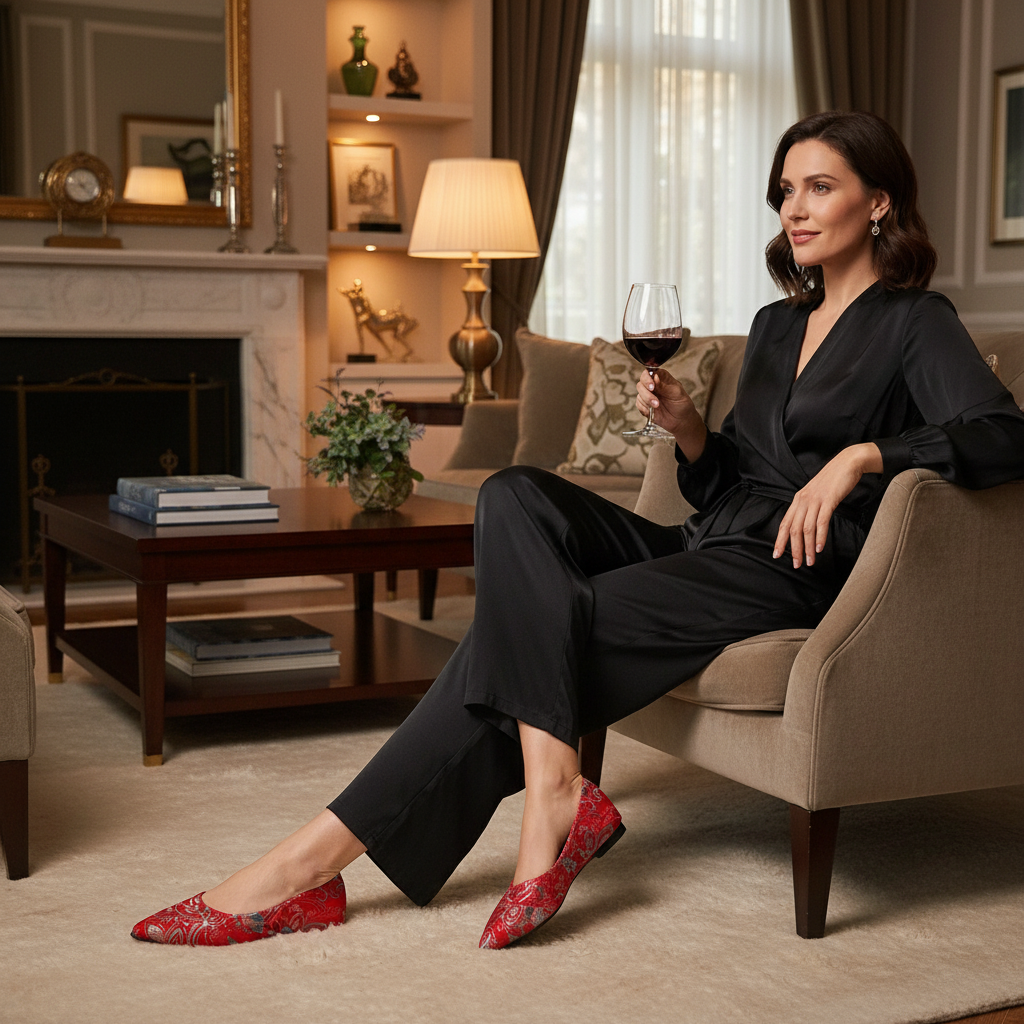 Decorative Pointed Toe Flats Slip-On Printed Vegan Leather Rhinestone Shoes