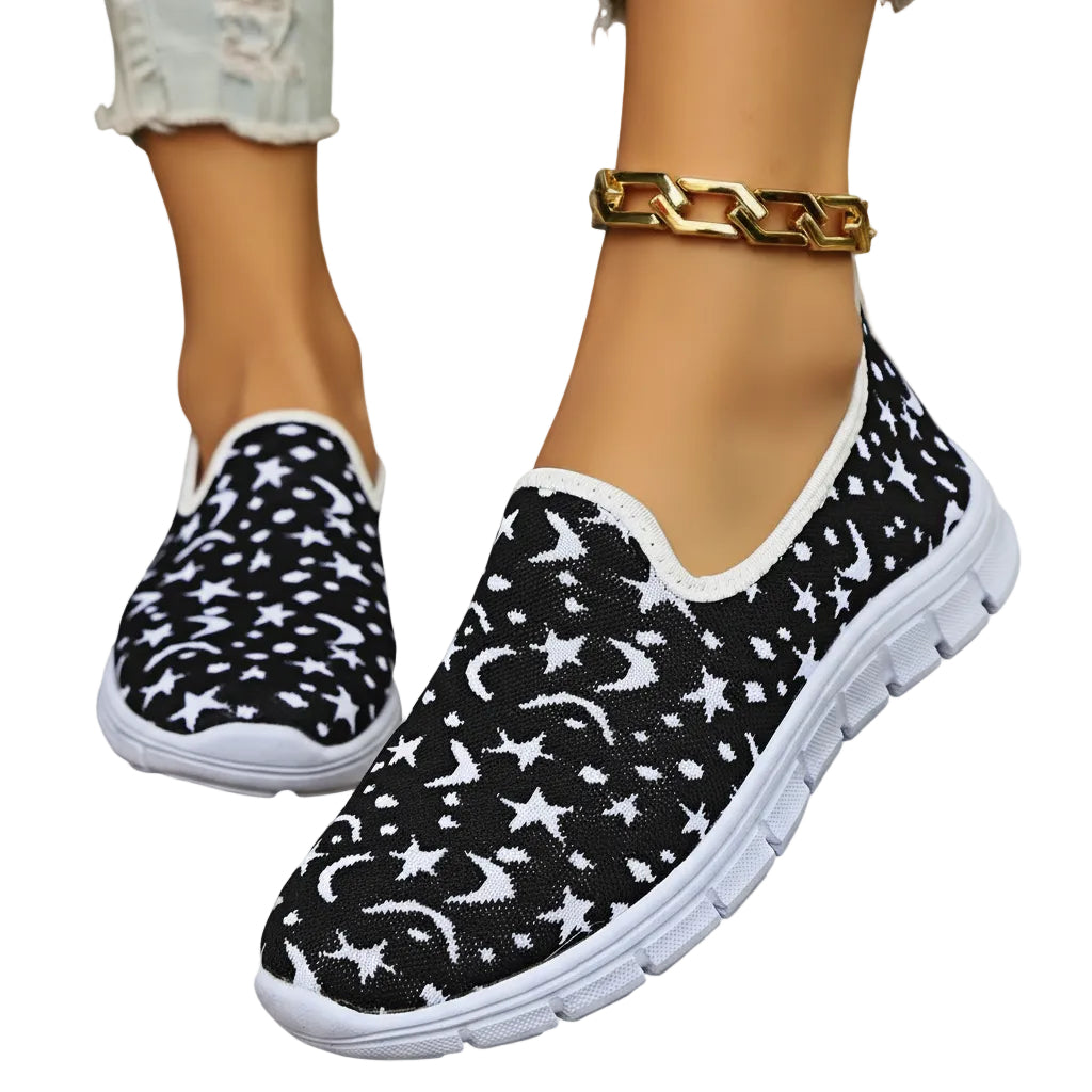 Celestial Star Moon Stretch Knit Slip-On Sneakers Color Contrasting Casual Shoes