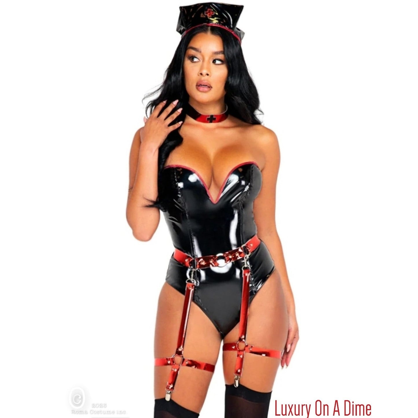 4-Piece Dark Naughty Nurse Seductive Sexy Adult Women Costume Cosplay