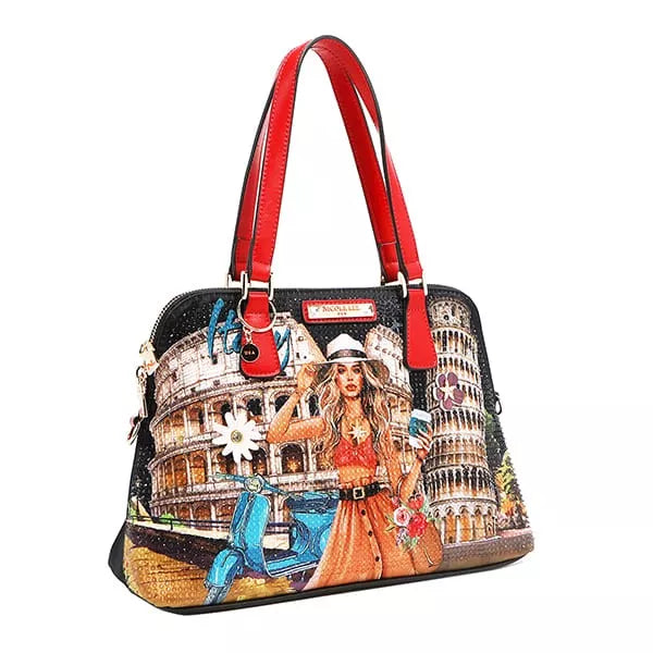 Nicole Lee USA Rhinestone Encrusted Purse Convertible Martha Travels Italy Satchel