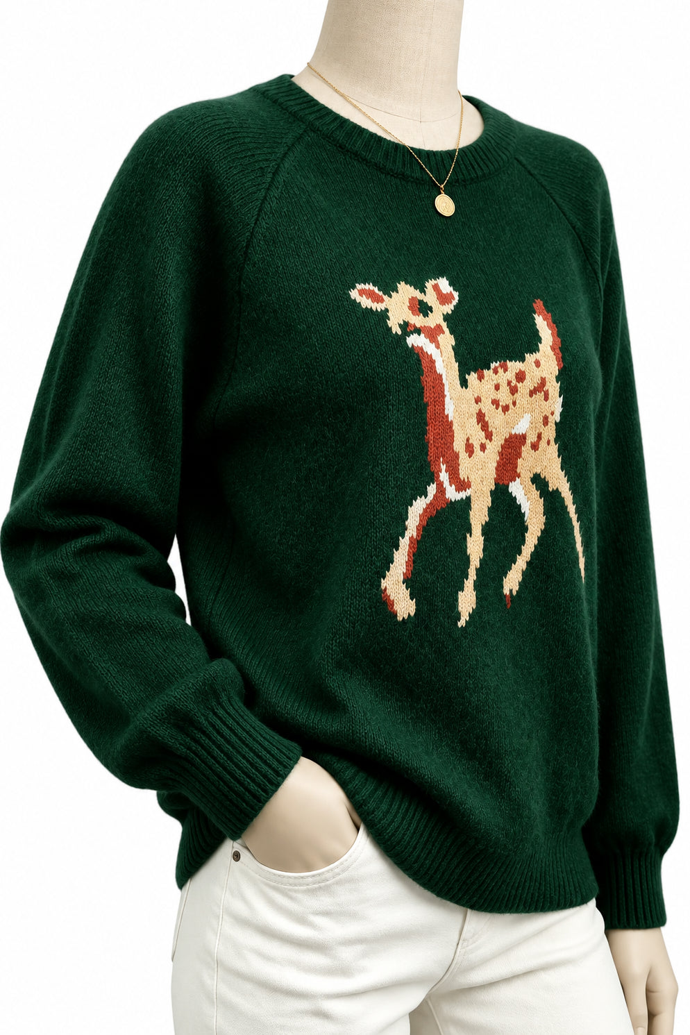 Spotted Fawn Deer Crew Neck Cozy Knit Sweater Country Western Rustic Doe Pullover