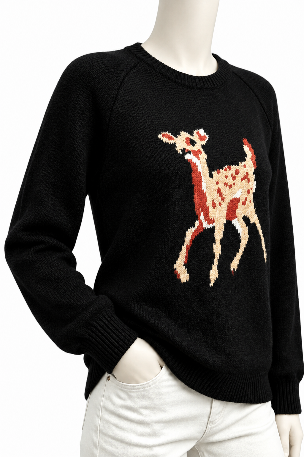 Spotted Fawn Deer Crew Neck Cozy Knit Sweater Country Western Rustic Doe Pullover