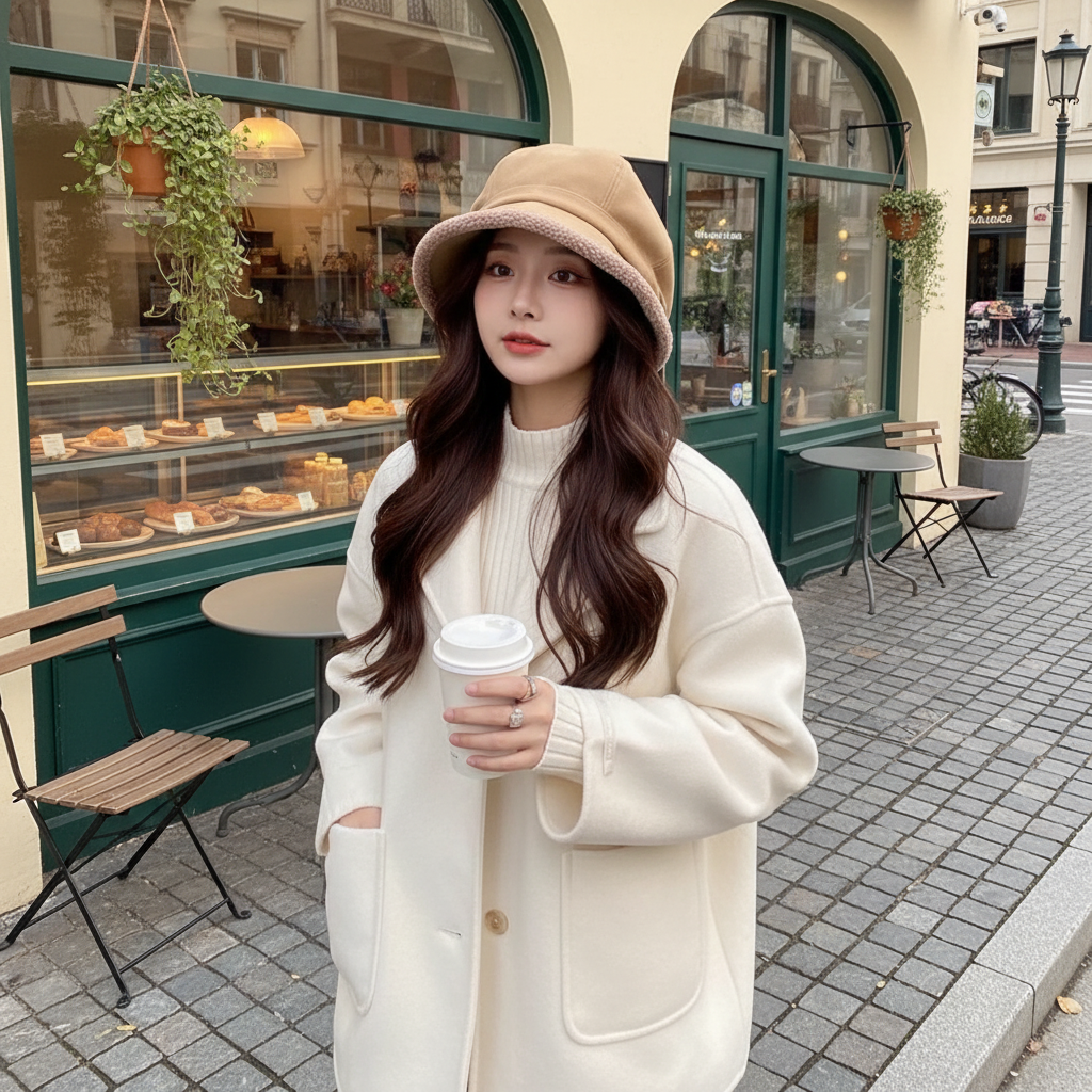 Plush Sherpa Trim Baker Boy Hat Smooth Faux Suede Newsboy Retro Slouchy Cap